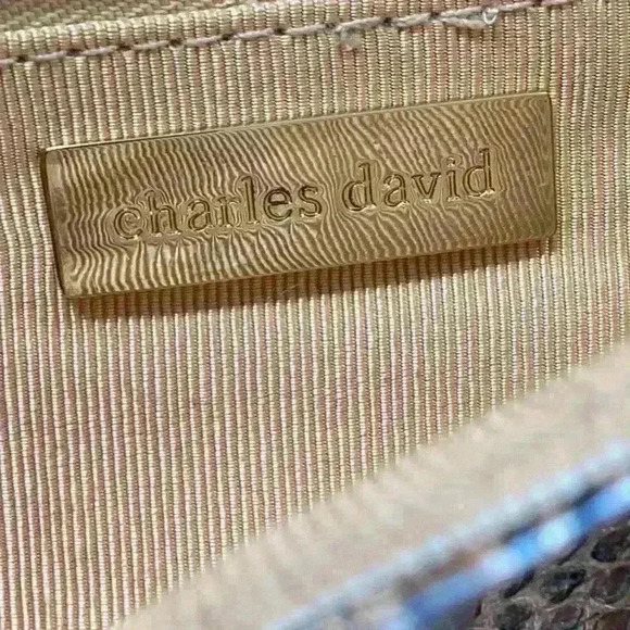 Charles David Leather Snakeskin Bronze Clutch Bag - Picture 15 of 16